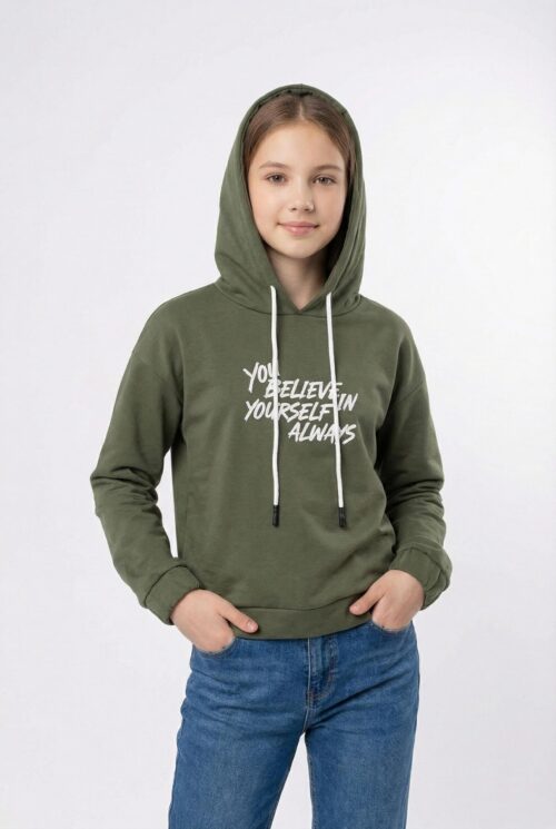 Bembo Felpa Ragazza con Cappuccio BR80849F - Militare