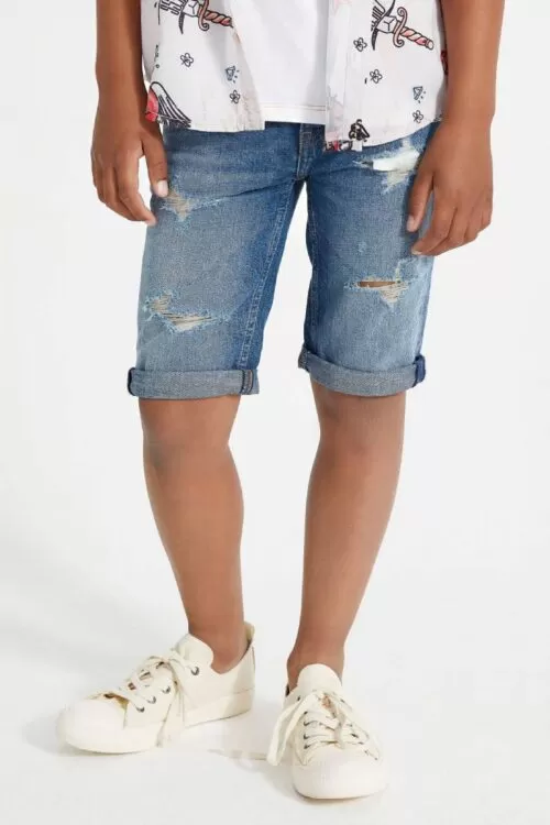 Guess Bermuda Jeans Ragazzo C/Strappi L2GD15D41E0