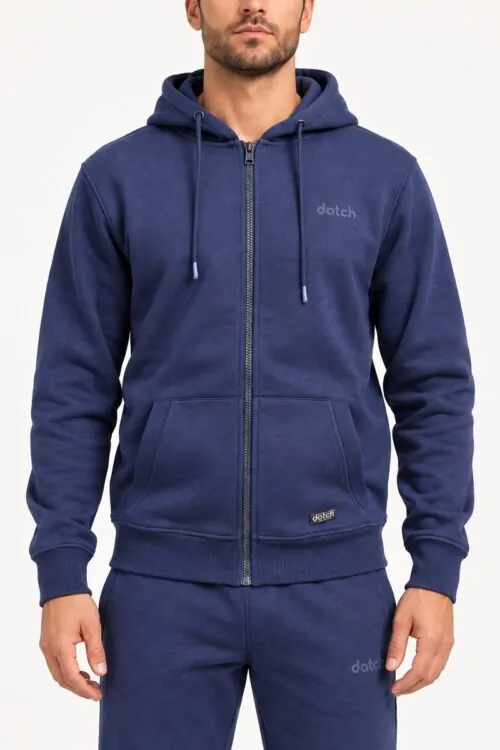 Datch Felpa con Cappuccio e Zip DM9084 - Indaco